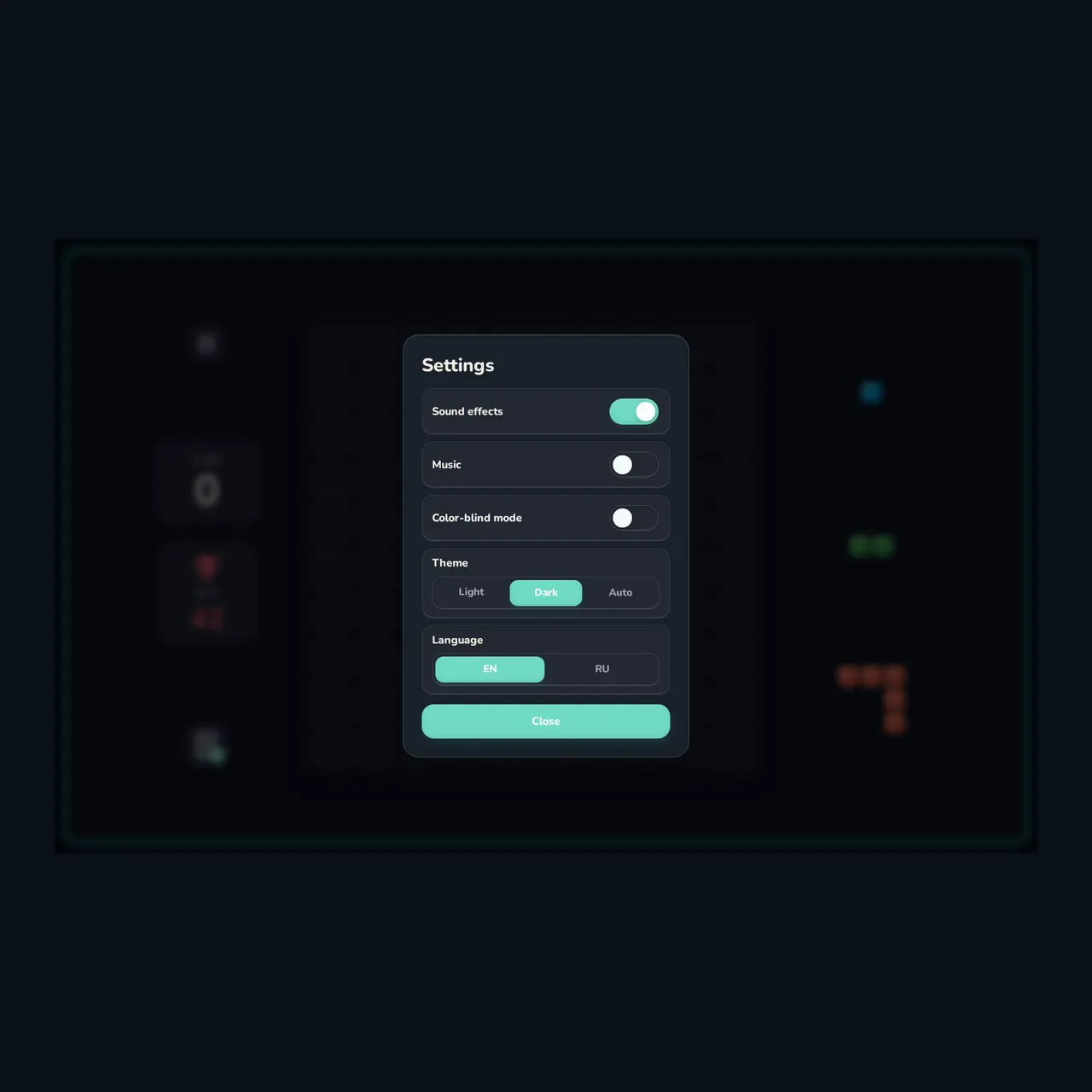 Настройки ColorMerge с темой, языком и звуком
